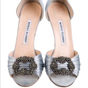 Manolo Blahnik Grey blue satin embellished/ hangisi pumps 38